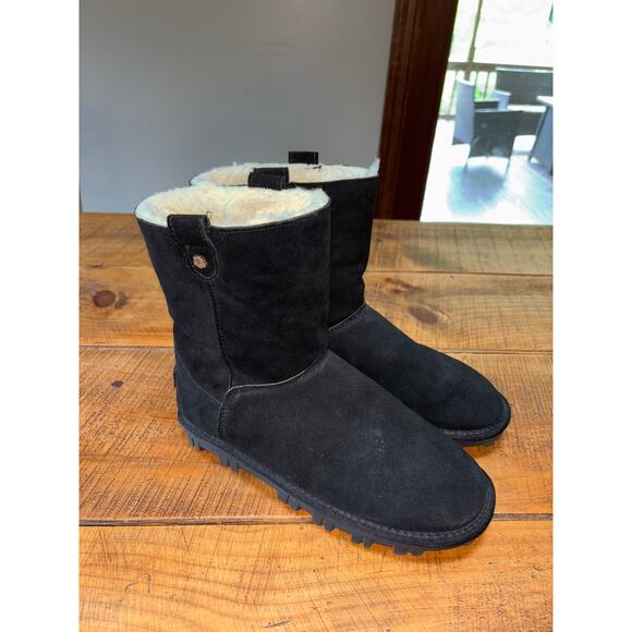 Womens Tommy Bahama Black Fuzzy Winter Fashion Nice Tread Boots Size 8 - Picture 2 of 12